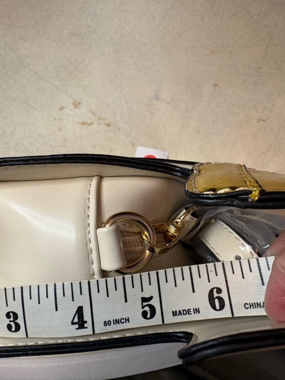 Novelty Cream Crossbody Phone Bag with Gold Accents - Picture 13 of 13